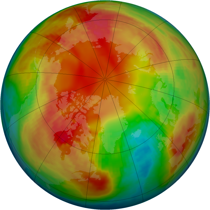 Arctic ozone map for 13 February 1991
